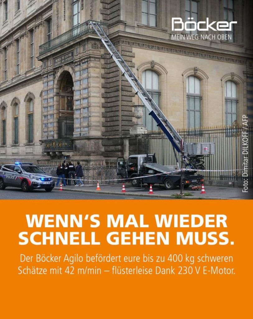 Böcker Agilo furniture elevator used by thieves in the 2025 Louvre heist – turned into a €0 viral marketing win by German brand Böcker